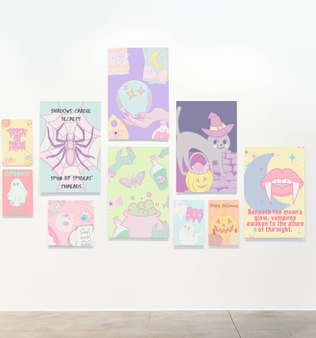 10 A4 Pastel Halloween Prints |wall Gallery Art| Canva Template ...