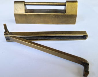 Antique Chinese Brass Padlock with Hidden Key Mechanism, Vintage Cabinet Lock, Secret Lock Collectible, Traditional Hardware