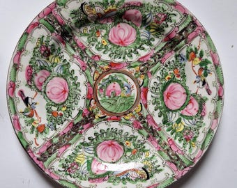 RESERVED Vintage Rose Medallion Porcelain Plate: Famille Rose Chinoiserie Decor , Chinese Plate 9"