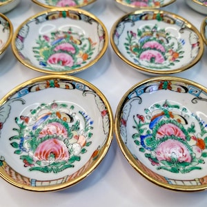Vintage Rose Medallion Porcelain Bowls: Set of 6 Hand-Painted Canton Plates