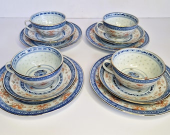 ヴィンテージ景徳鎮米粒磁器ボウル：菊花模様、8個セット - Etsy 日本