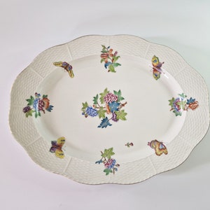 Herend Queen Victoria Oval Service Platter 14,6&quot; Large Porcelain Dish, Wedding decor tableware VA 1970s 14.6&quot; Luxury housewarming gift