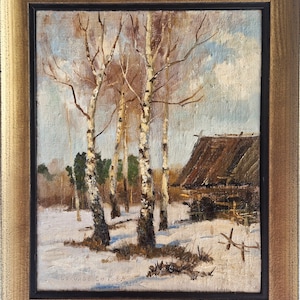VINTAGE OIL PAINTING Original Landscape Artwork, Countryside Painting of Winter Scene, Framed Oil Rustic Painting on Canvas, Landscape Art