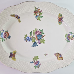 Herend Queen Victoria Oval Porcelain Platter: Large Hand-Painted Serving Dish, Large Plate