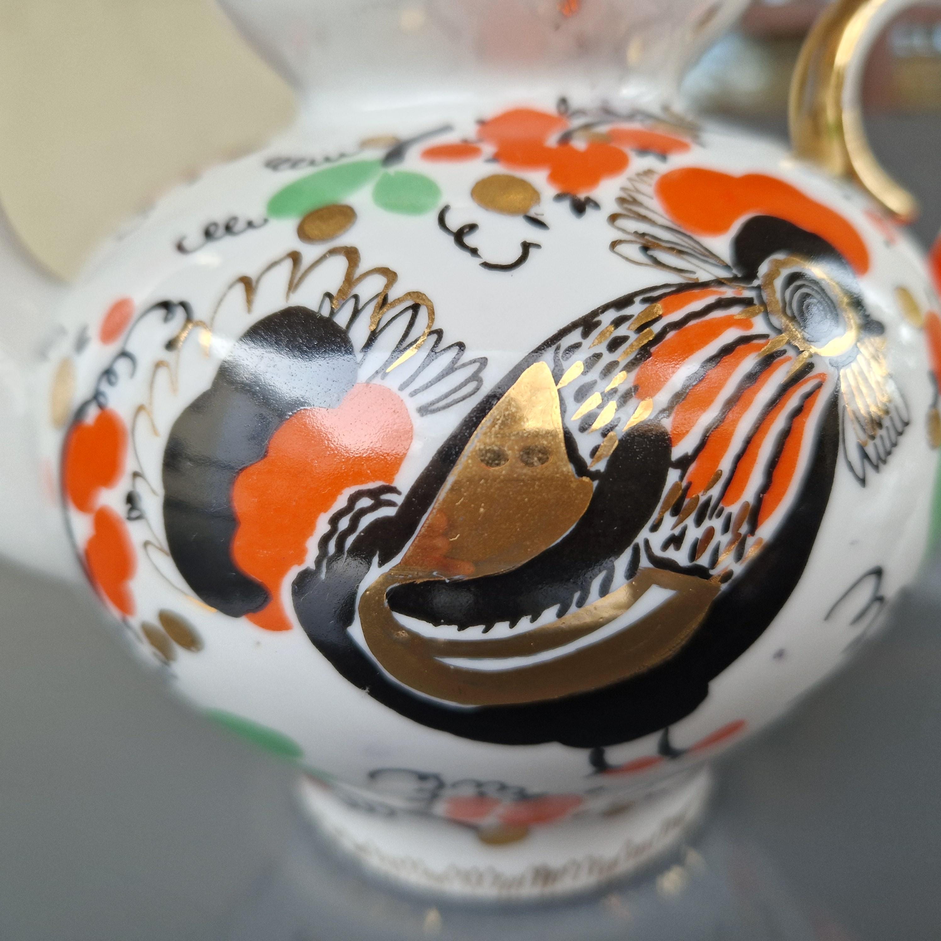 ロモノーソフ磁器手描き金赤鶏ティーポット、LFZソ連時代、磁器記念日 