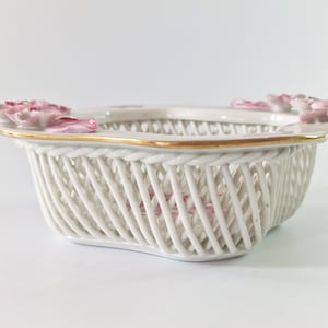 HEREND porcelain basket, Herend floral bowl,  Hand painted dish woven basket, Herend flowers rose basket, Porcelain gifts, Housewarming gift