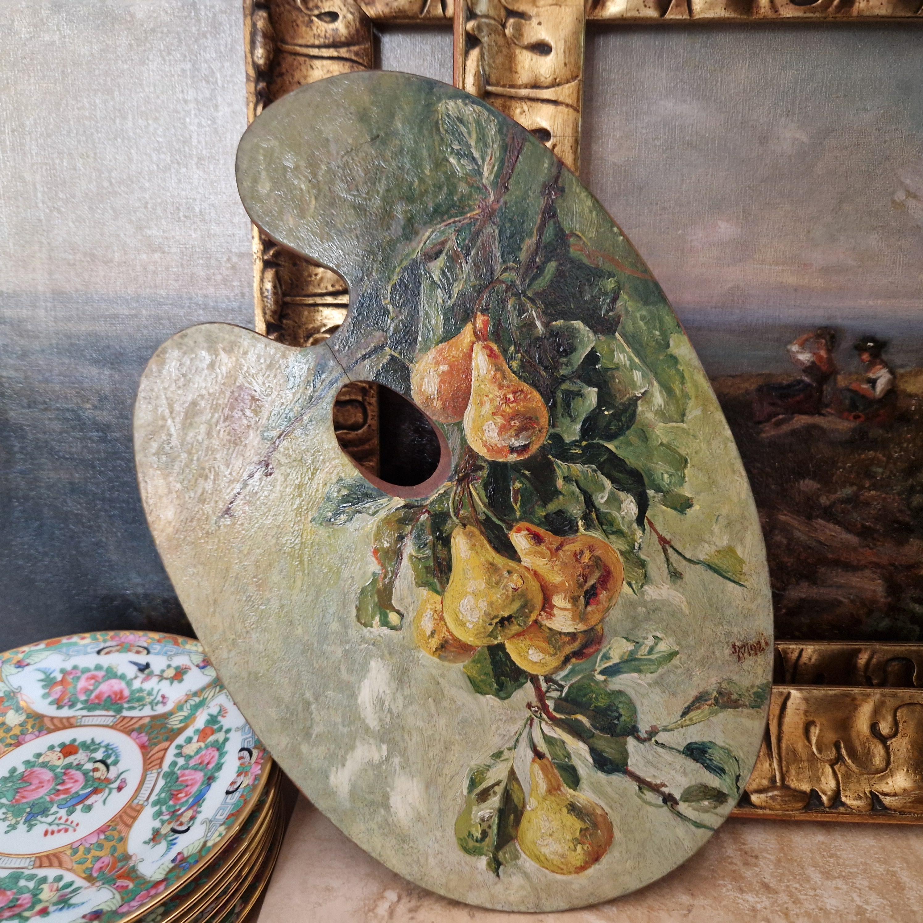 アンティーク フランス人アーティスト パレット 油絵 1922年、花の静物