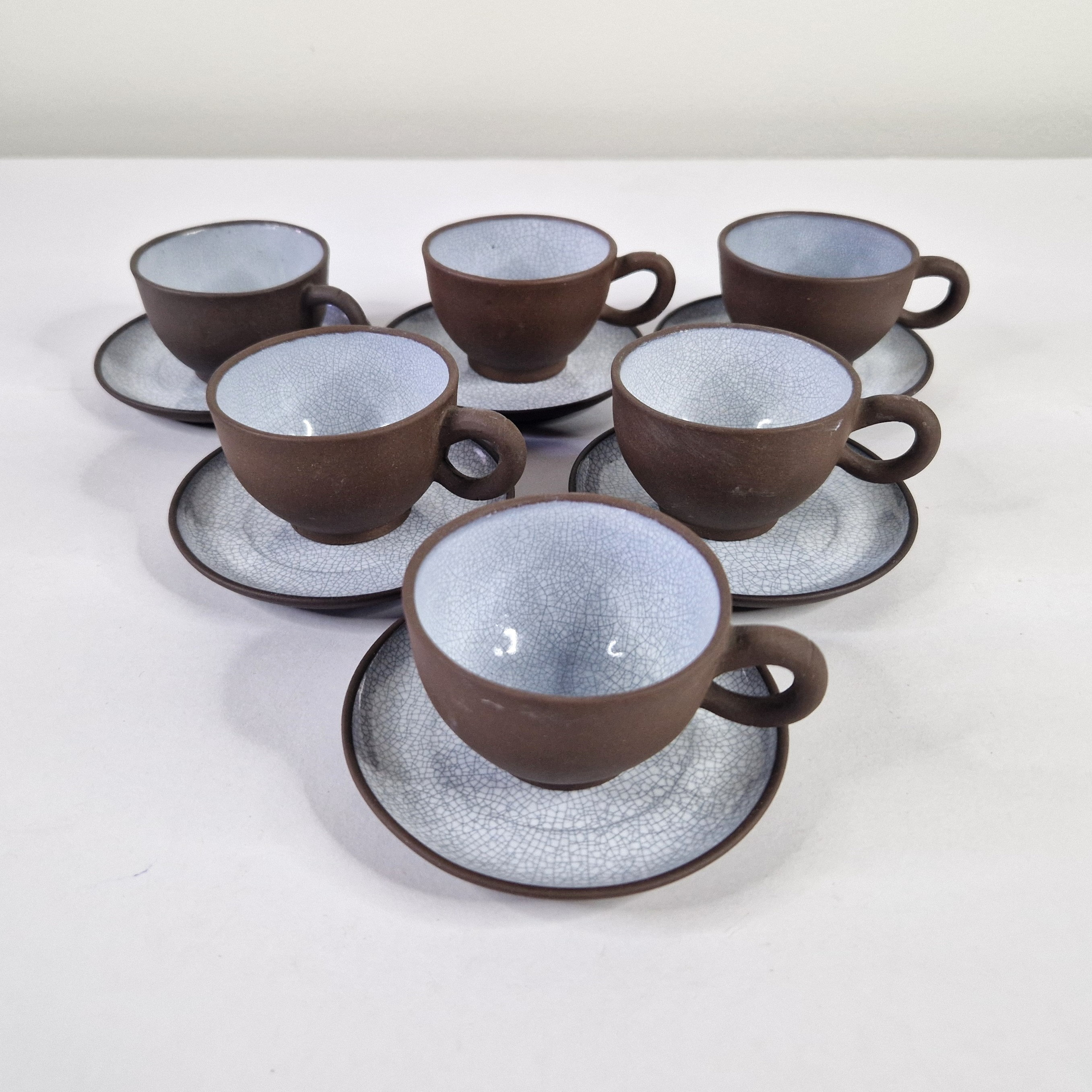 Vintage Chinese Yixing Zisha Tea Cup and Saucer X 6 Psc