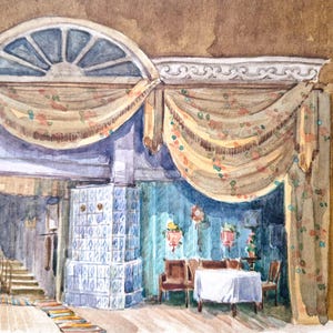 Acuarela original de diseño escénico teatral – Obra de arte de escenografía vintage, arte para teatro de ópera, arte mural dramático, interior maximalista imagen 7