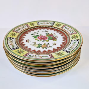 CHINESE ROSE MEDALLION Porcelain Plates x6, Jaune Famille Rose Plate 18,2cm/7&quot; Vintage Hand Painted Pink Gold Decorated Plate, Chinoiserie