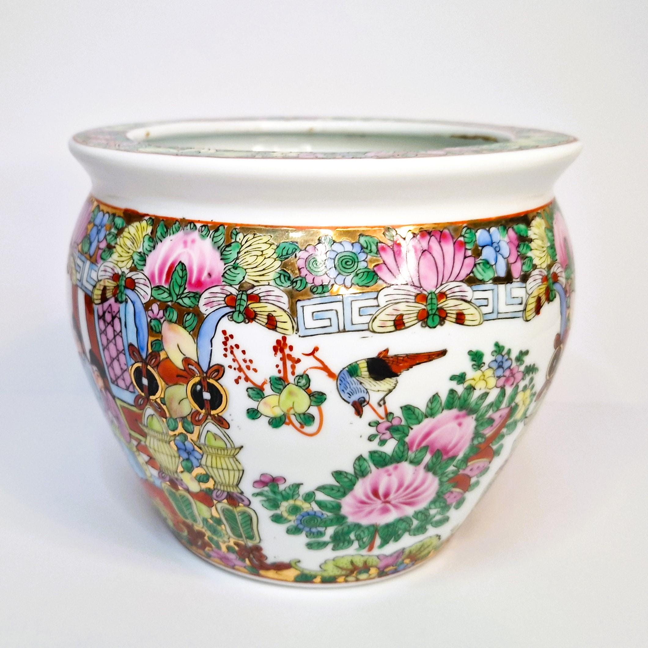 Famille Rose Porcelain Planter: Hand-Painted Chinoiserie Jardiniere