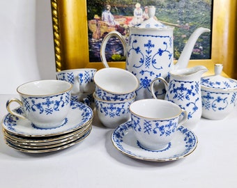 Zestaw do espresso Eisenberg Vintage Cobalt Blue: niemiecki serwis do kawy, filiżanki, spodki, czajniczek
