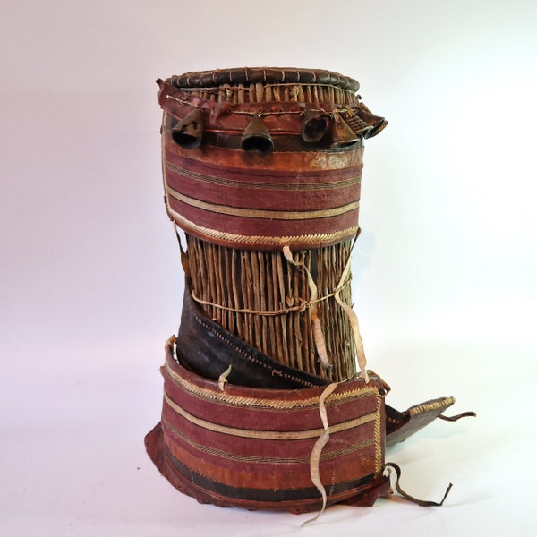 Talking Drum dùndún,  Yoruba Nigeria Original and Rare Vintage Drum, Antique African Tribal Art, Traditional Ceremonial African Masrepiece