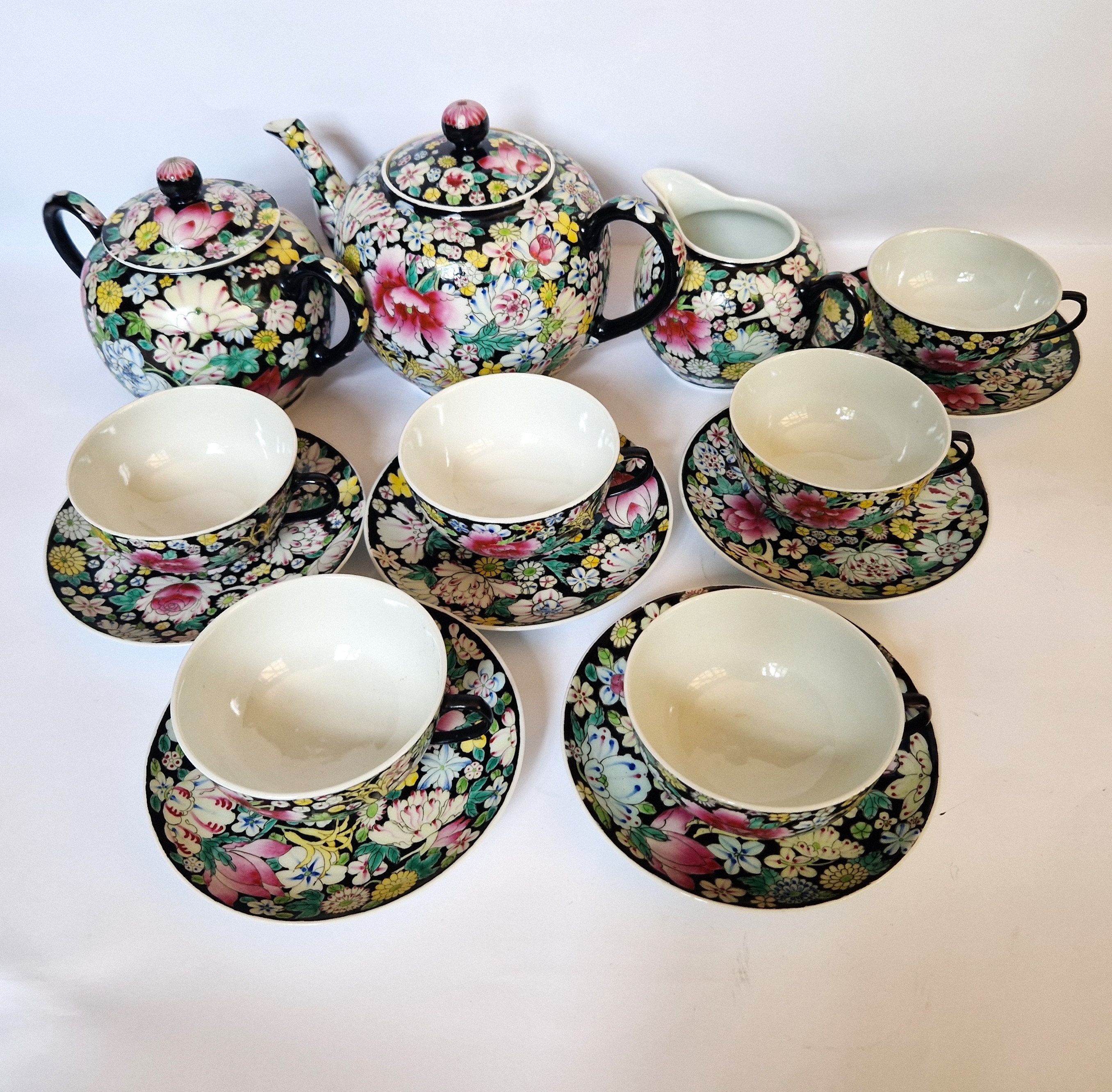 中国美術 景德鎮 粉彩茶器セット年代物 输出品