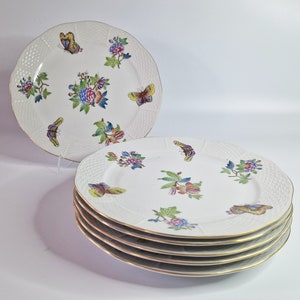 Herend Queen Victoria Dinner Plates - Set of 6 - Hand-Painted Hungarian Porcelain