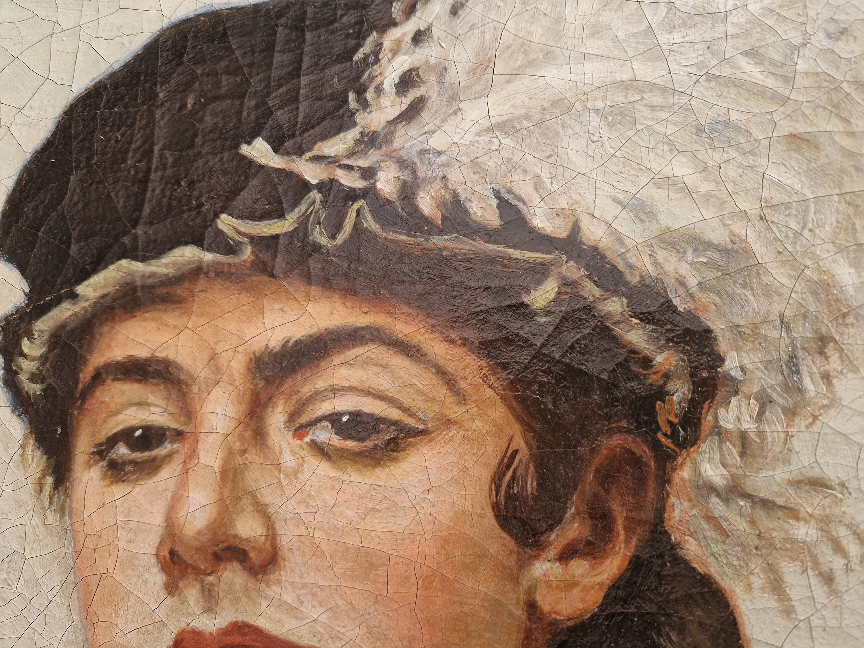 Vintage Oil Portrait of Elegant Woman in Carriage, Large 1970s Canvas ...