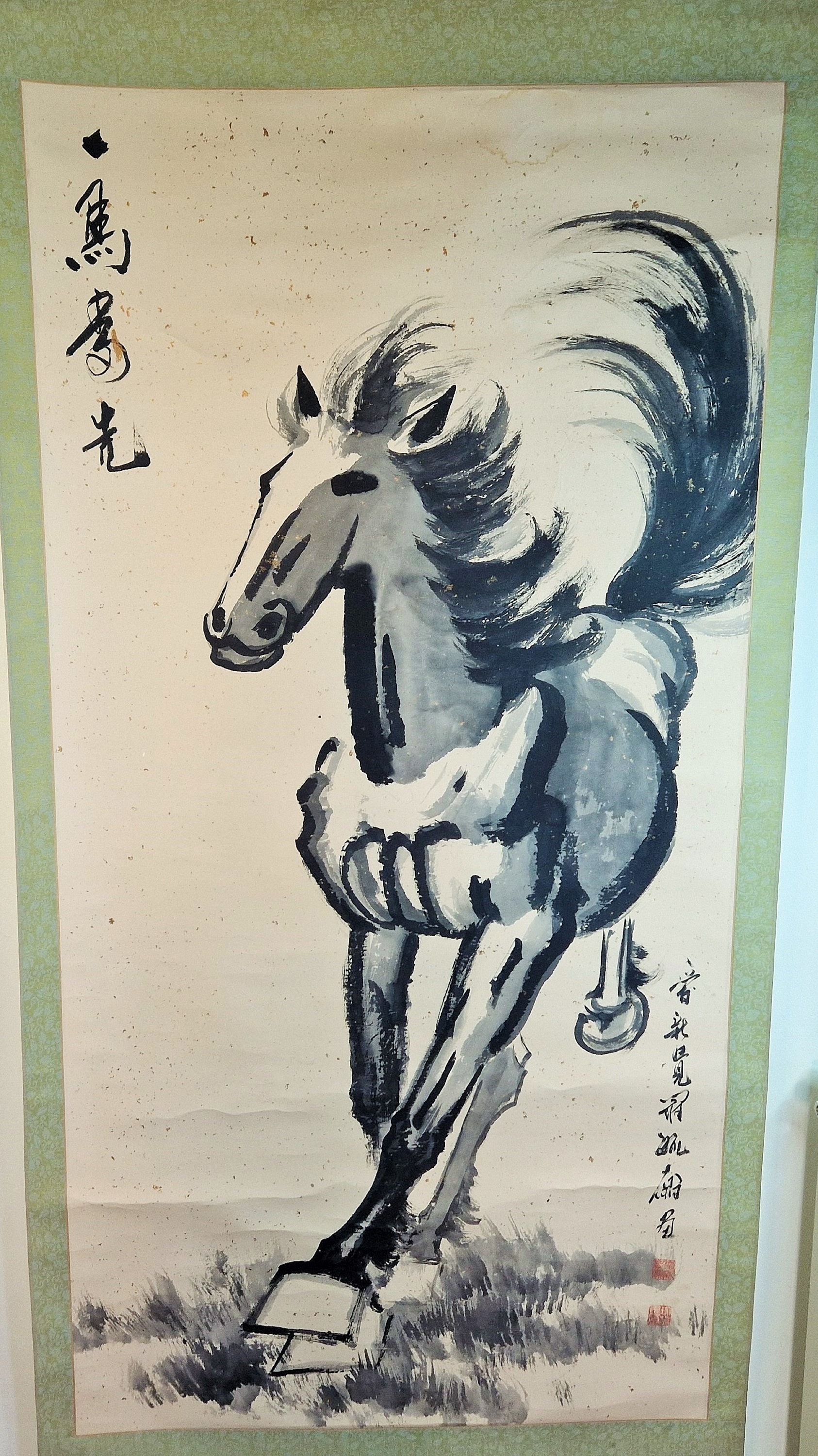 Vintage Chinese Horse Painting Ink Scroll: XU BEIHONG Style Wall