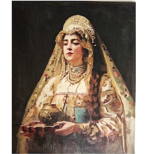 ANTIQUE OIL PAINTING Amazing Woman Portrait, Antique painting original oil on canvas , Moody Folk Art Portrait, Large Oil Vintage Wall Art