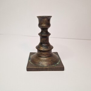 Antique Copper Candle Holder: Patina Bronze Candelabra, 19th Century