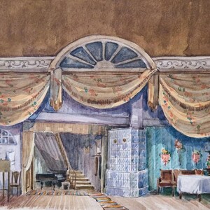 Acuarela original de diseño escénico teatral – Obra de arte de escenografía vintage, arte para teatro de ópera, arte mural dramático, interior maximalista imagen 11