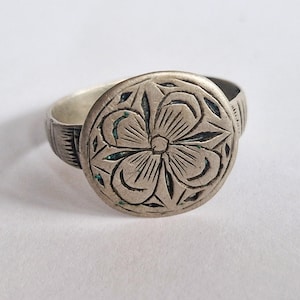 Ancient Medieval Silver Ring with Floral Ornament , Antique Ring Silver, Antique Large Ring, Genuine Ancient Ring Old Viking Jewelry for Men
