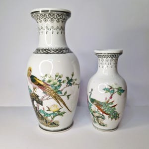 Vintage Chinesische Porzellan Vasen: Vogel Motiv Chinoiserie Dekor