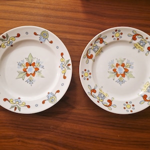 Antique Porcelain Plates Pirkenhammer Brezova 1930, Bohemia Porcelain Plate, Folk Art, Karlovy Vary Czech Republic Carlsbad Porcelain, Pair