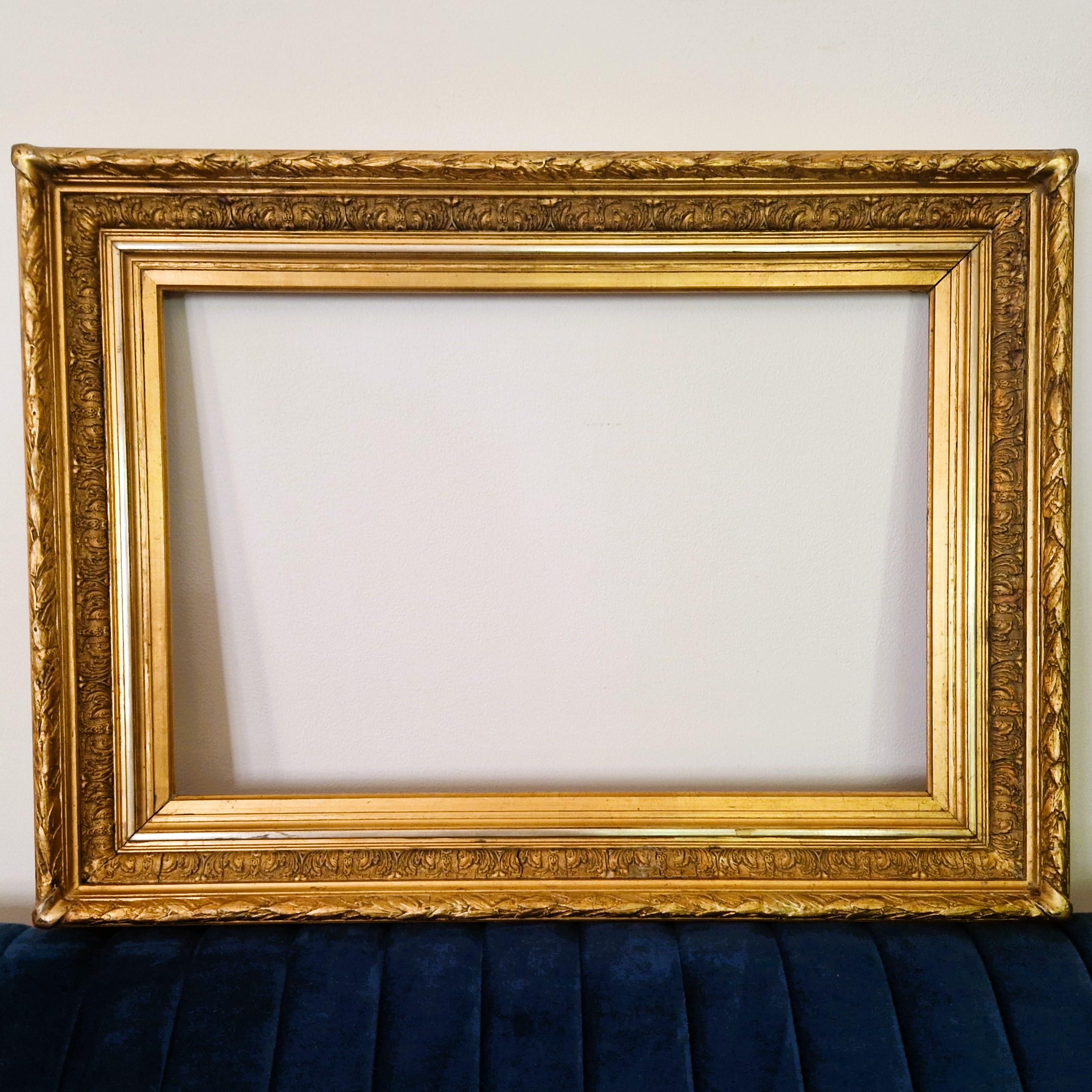 Antique Baroque Gold Gesso Frame: 19th Century French Gilding (15.2"x 23")