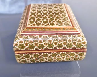 Vintage Persian Micro Mosaic Box: Khatam Inlaid Trinket Box, Unique Collectible Gift