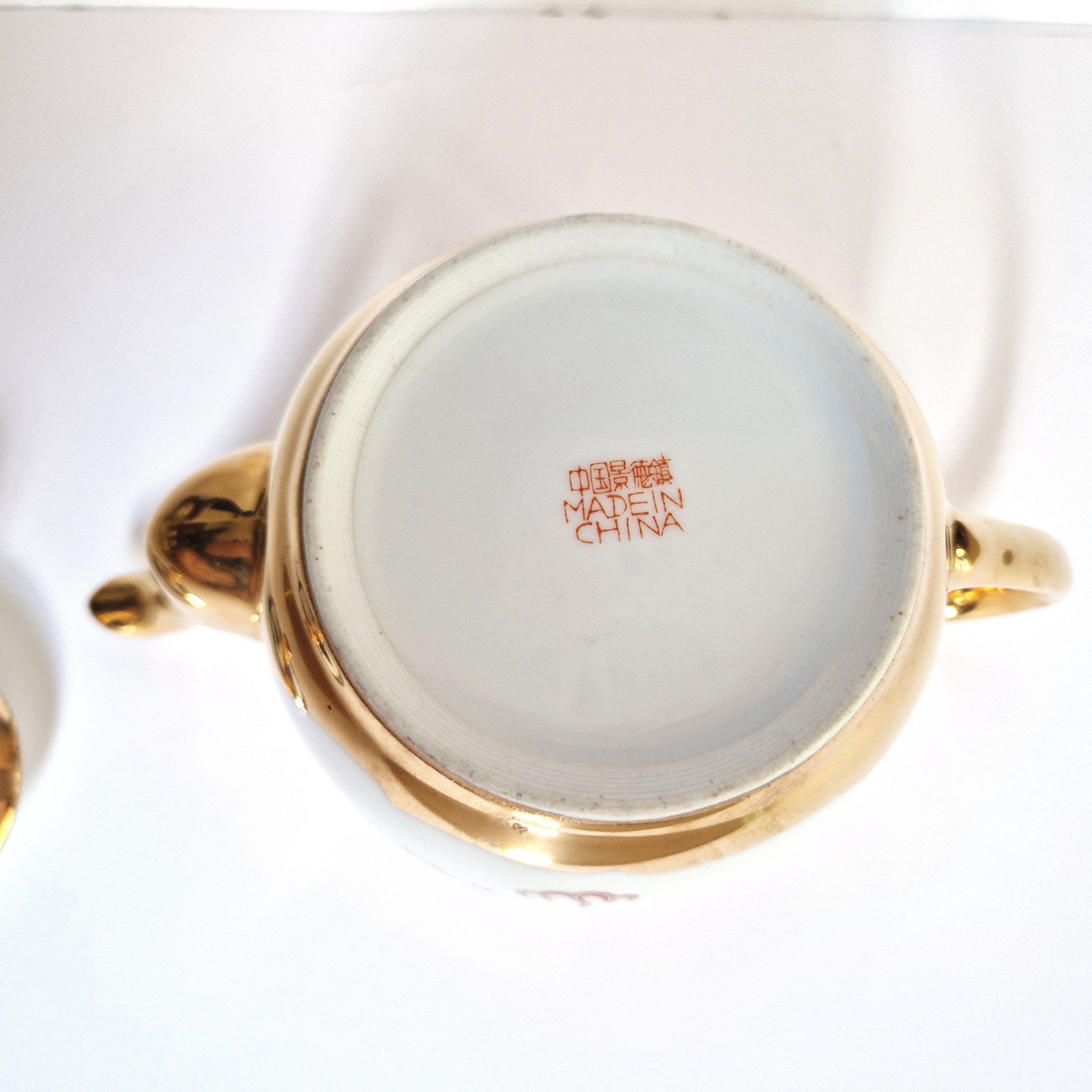 Vintage 22K Gold Dragon & Phoenix Porcelain Tea Set, Gilded Vintage 22K Gold Dragon & Phoenix Porcelain Tea Set, Gilded