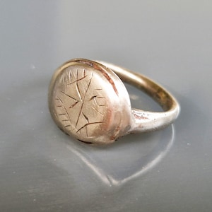Antique Silver Signet Ring: Hand Engraved Medieval Jewelry, 1700s