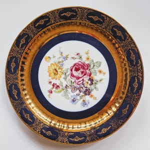 Vintage Cobalt Blue Porcelain Plates - Czech Bohemian Floral Decor