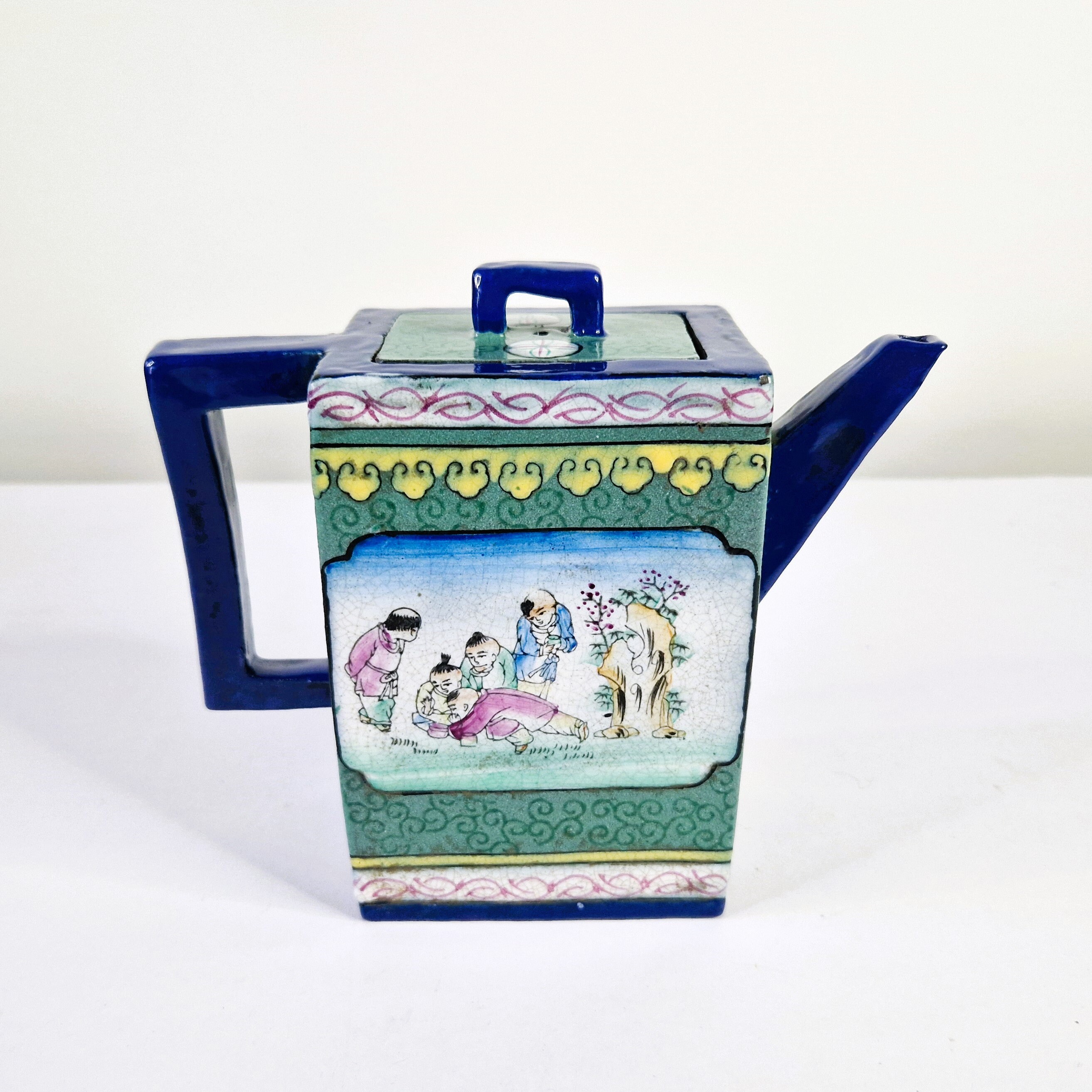 Chinese Antique Enameled Yixing Zisha Teapot, Rare Purple
