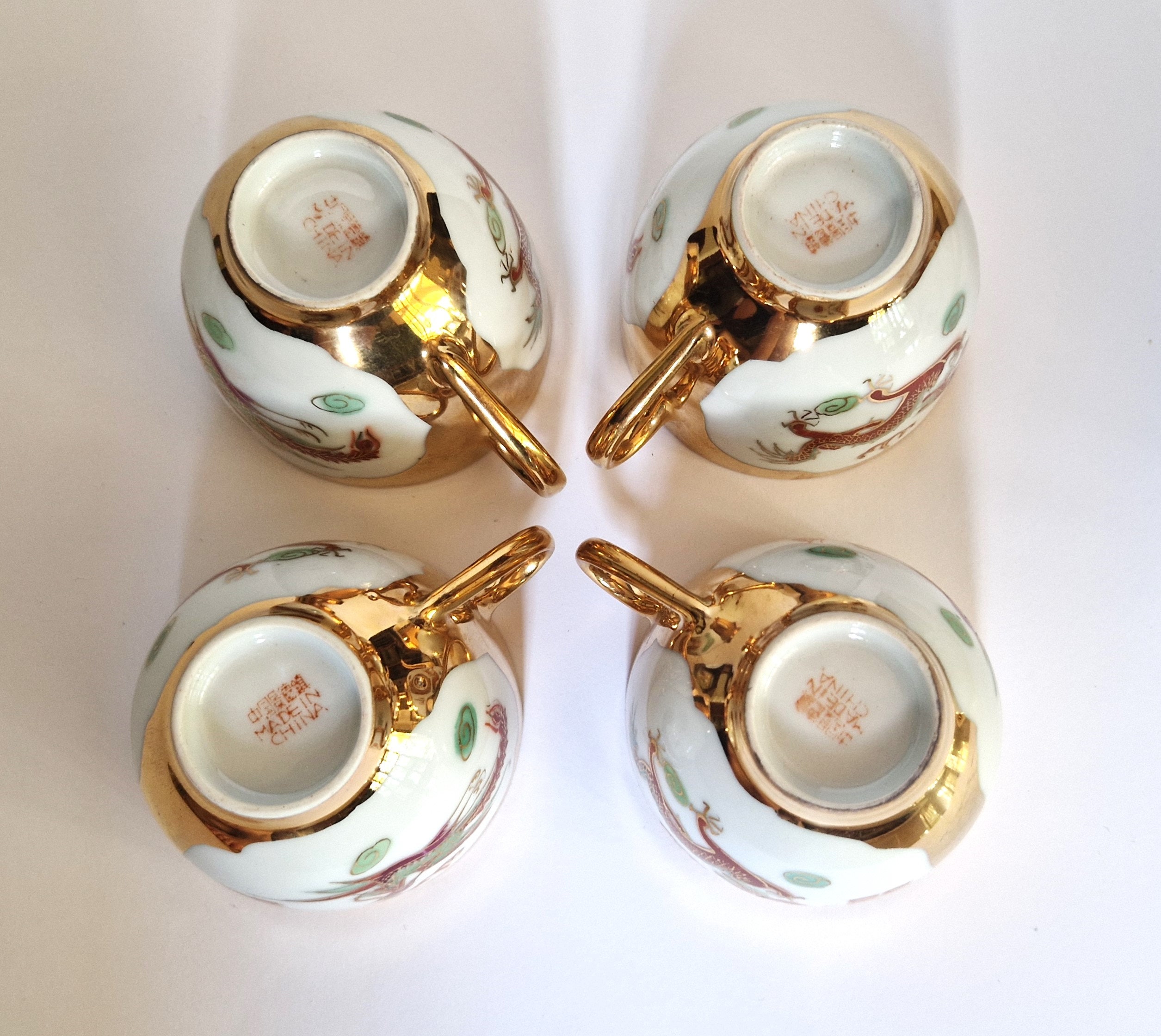 Vintage 22K Gold Dragon & Phoenix Tea Set: Jingdezhen Chinese