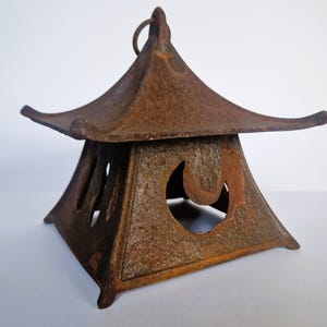 Japanese Antique Lantern, Unique Garden Decor, Cast Iron Pagoda Lamp, Hanging Decor of Japan for Zen Garden, Vintage Temple Japanese Lamp