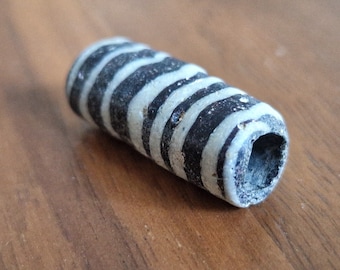 Antique Striped Glass Bead: Authentic Phoenician Roman Artifact (23mmx10mm)