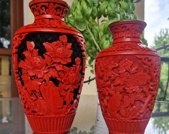 中国美術 辰砂 壺 花瓶 花器 飾壷 中国製辰砂漆器玉湖花瓶 赤 Yun Kang Art & Design - Etsy 日本