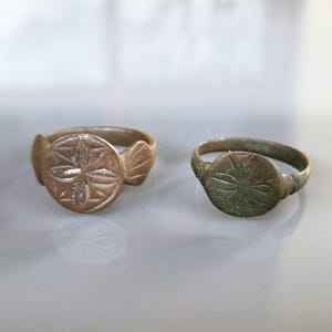 Ancient Medieval Rings with Floral Ornament Set of 2, Antique Ring Bronze, Antique Large Ring Genuine Ancient Ring Old Viking Jewelry