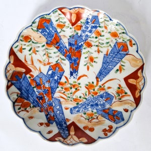 Antique Japanese Porcelain Plate, Meiji Imari Bowl, Asian Ceramic Dish, Hand Painted Blue Red Decorated, Vintage Japanese, Made in Japan