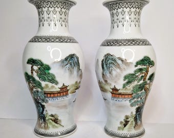 19 世紀中国磁器花瓶 – 30 cm、花のモチーフ - Etsy 日本