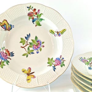 Herend Queen Victoria Soup Plates (Set of 6): Hand-Painted Hungarian Porcelain, Bone China Plate