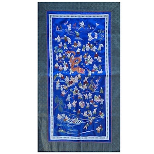 Chinese Silk Embroidery with Hundred Boys, Chinese Antique Silk Panel, Vintage Dragon Emboidered Tapestry, Wall Hanging Art Happy Children
