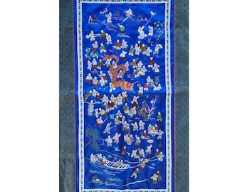 Antique Chinese Silk Embroidery Panel, Hundred Boys Scene with Dragon, Republic Period Textile Wall Art, Detailed Vintage Hanging