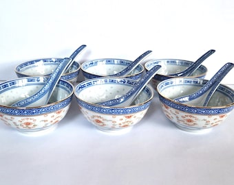ヴィンテージ景徳鎮米粒磁器ボウル：菊花模様、8個セット - Etsy 日本