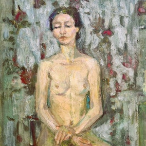 Vintage Model in Atelier Original Oil Painting, Woman Girl Scene, Original Oil Painting, Female Painting on Canvas, Ukrainian Woman Portrait