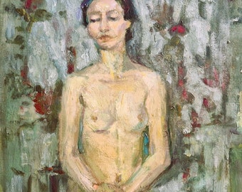 Vintage Model in Atelier Original Oil Painting, Woman Girl Scene, Original Oil Painting, Female Painting on Canvas, Ukrainian Woman Portrait