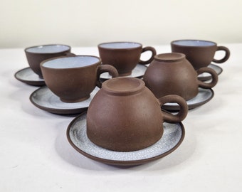 首長おっさん焼き物٩(๑❛ᴗ❛๑)۶ Vintage Chinese Yixing Zisha Tea Cup and Saucer X 6 Psc