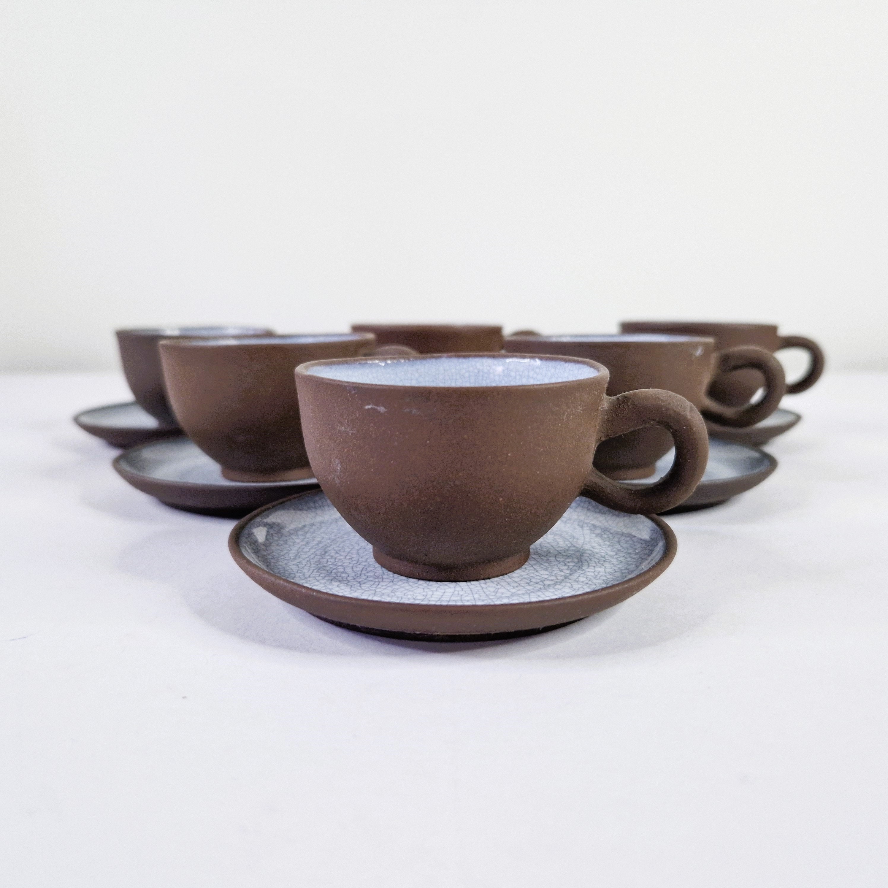 Vintage Chinese Yixing Zisha Tea Cup and Saucer X 6 Psc