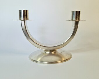Vintage Mid Century Modern Minimalist Metal Candlestick Holder, Scandinavian Candle Holders, Midcentury Double Candleholder, MCM Decor