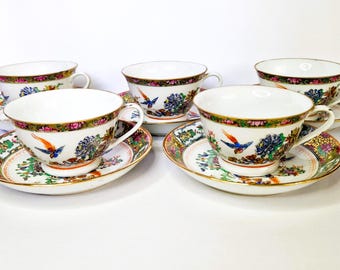 Vintage Famille Rose Medallion Chinese Porcelain Cup & Saucer Set: Hand-Painted Chinoiserie Gift